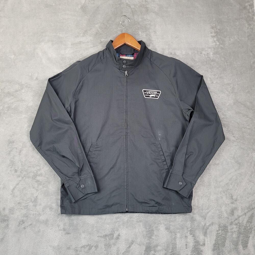 Vans Mens Large Gray Harrington Jacket Plaid Lined Skate Streetwear Talon Zip